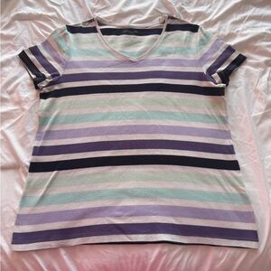 Striped V-Neck Short Sleeve Top